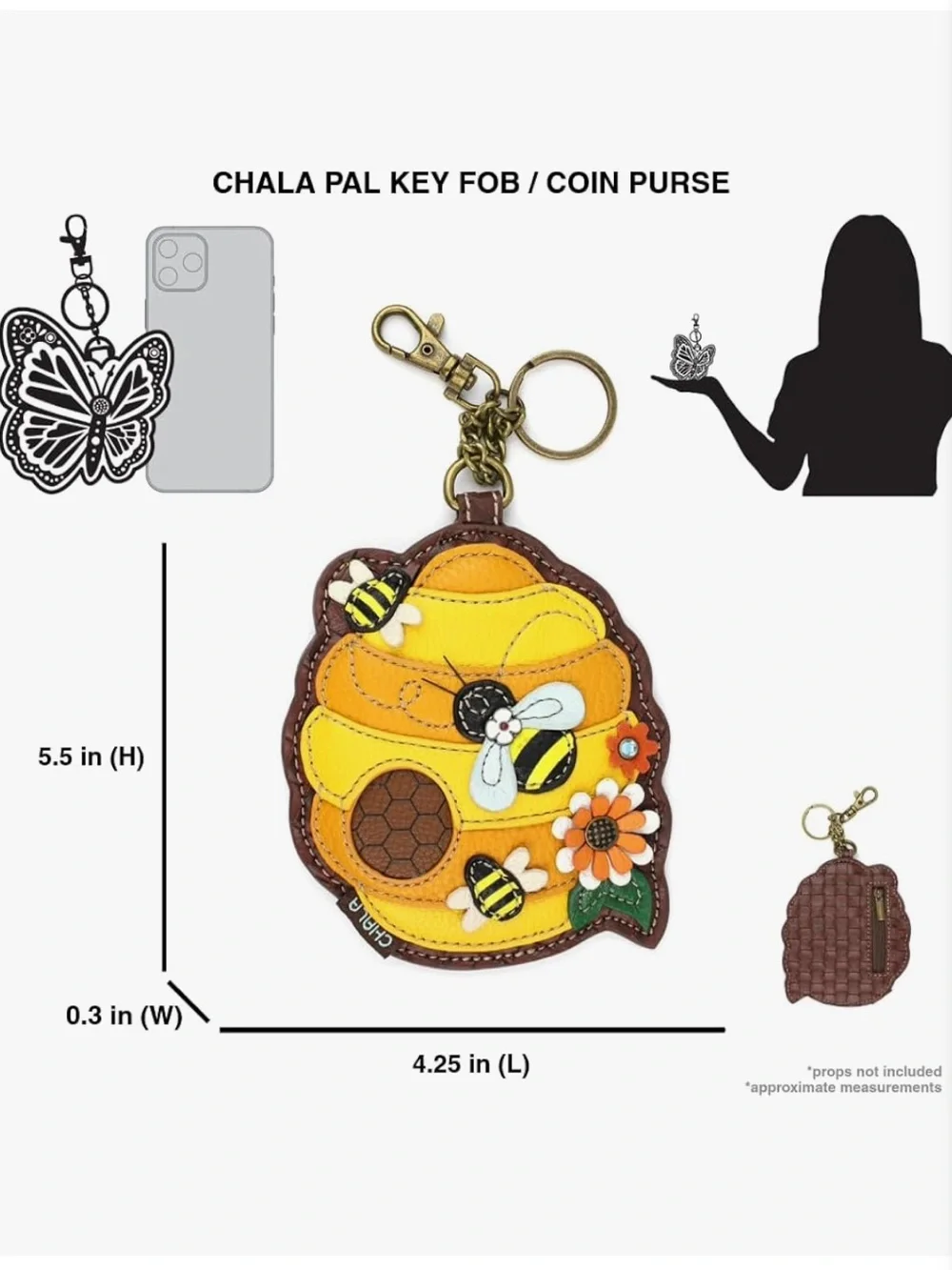 Chala Bee Hive Appliqué Key Fob Coin Purse NWT